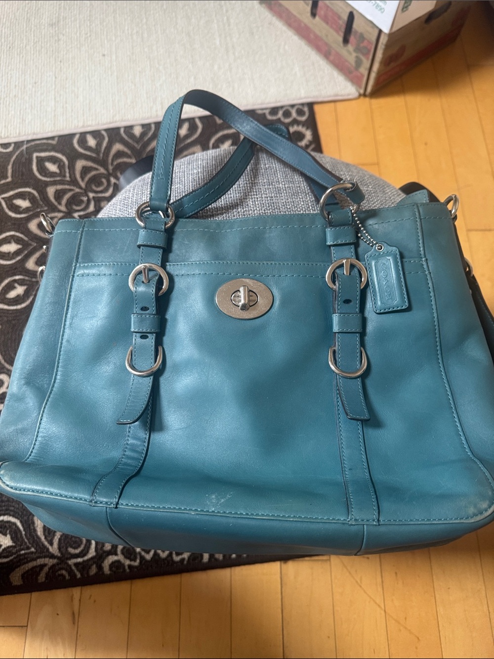 Coach Teal Leather Turnlock Shoulder Bag